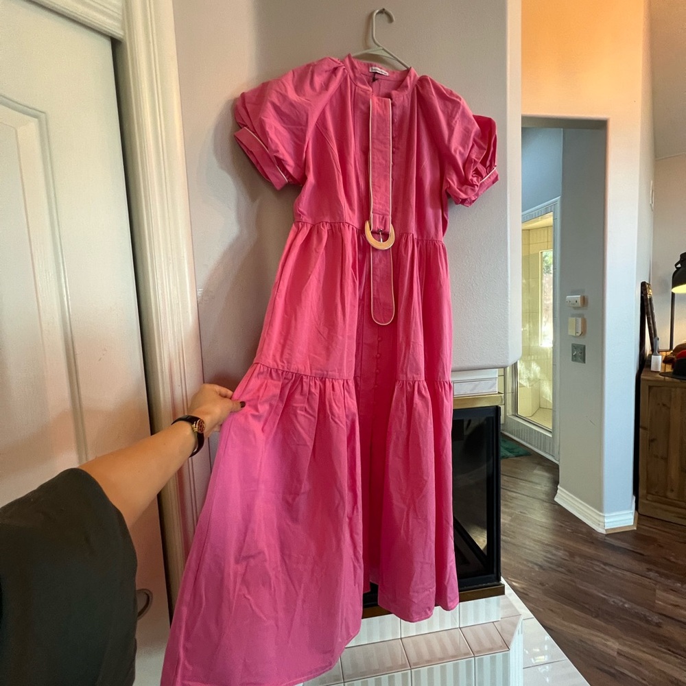 Pink Maxi Dress with Puff Sleeves